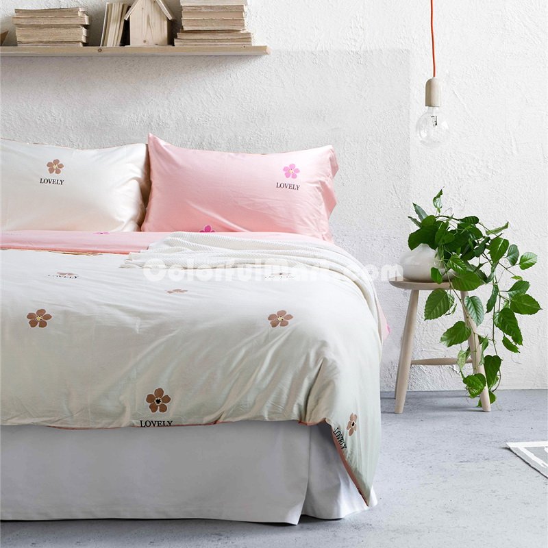 Lovely Flower Ivory Bedding Set Teen Bedding Kids Bedding Duvet Cover Pillow Sham Flat Sheet Gift Idea - Click Image to Close