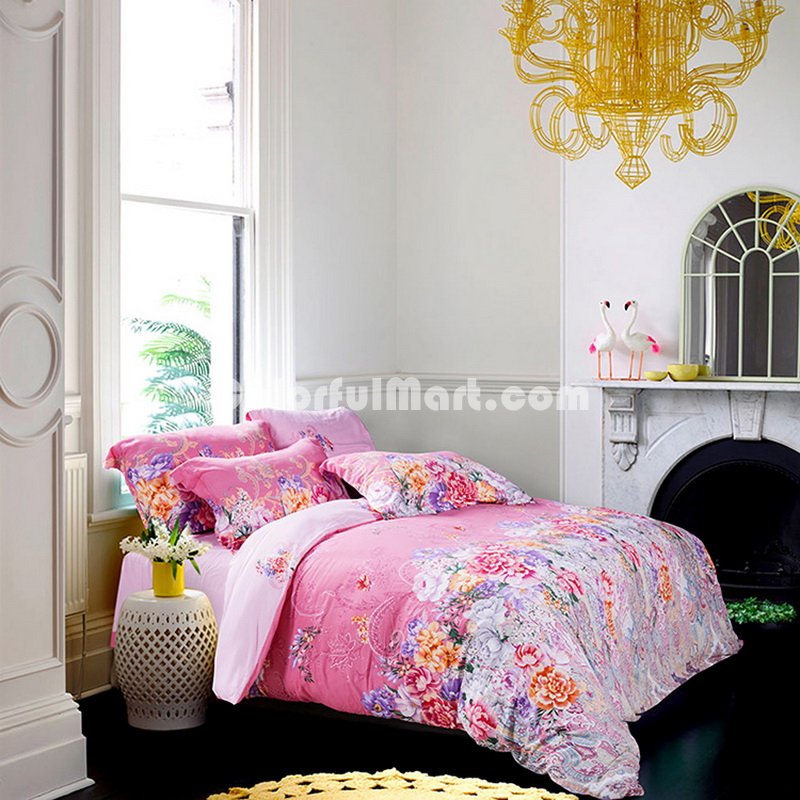 Fair As Flowers Pink Bedding Set Modern Bedding Collection Floral Bedding Stripe And Plaid Bedding Christmas Gift Idea - Click Image to Close