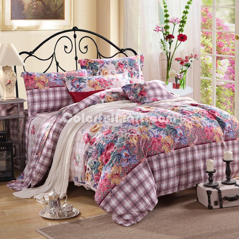 Lina Tartan Brown Bedding Set Modern Bedding Collection Floral Bedding Stripe And Plaid Bedding Christmas Gift Idea - Click Image to Close