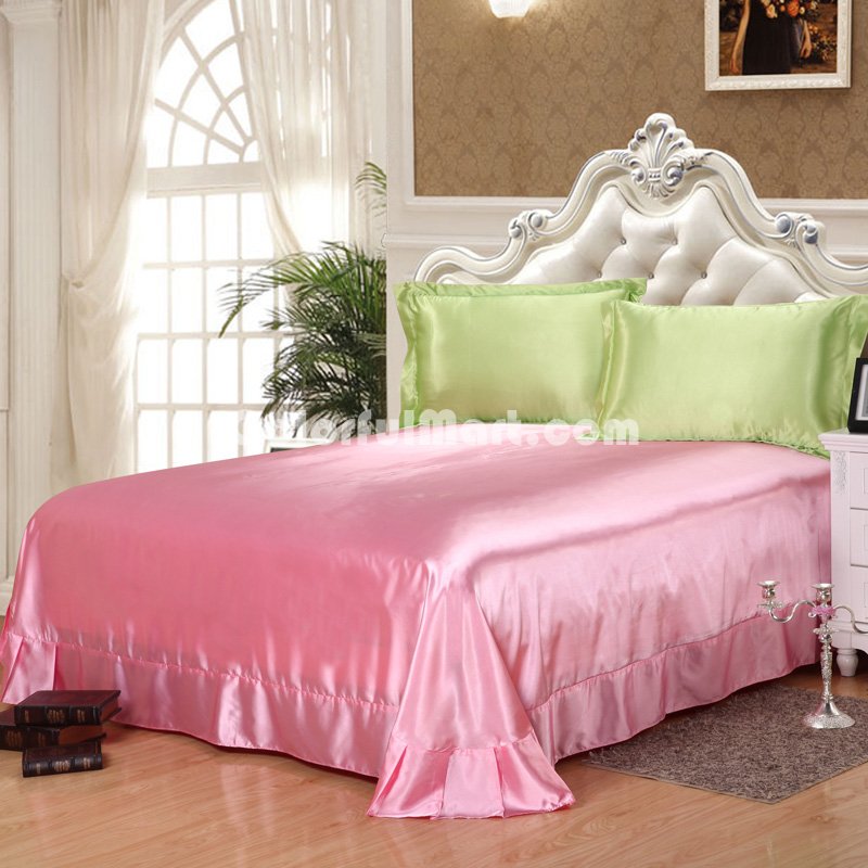 Light Green And Pink Silk Bedding Set Duvet Cover Silk Pillowcase Silk Sheet Luxury Bedding - Click Image to Close