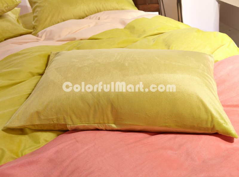 Pure Love Yellow Green Velvet Bedding Modern Bedding Winter Bedding - Click Image to Close
