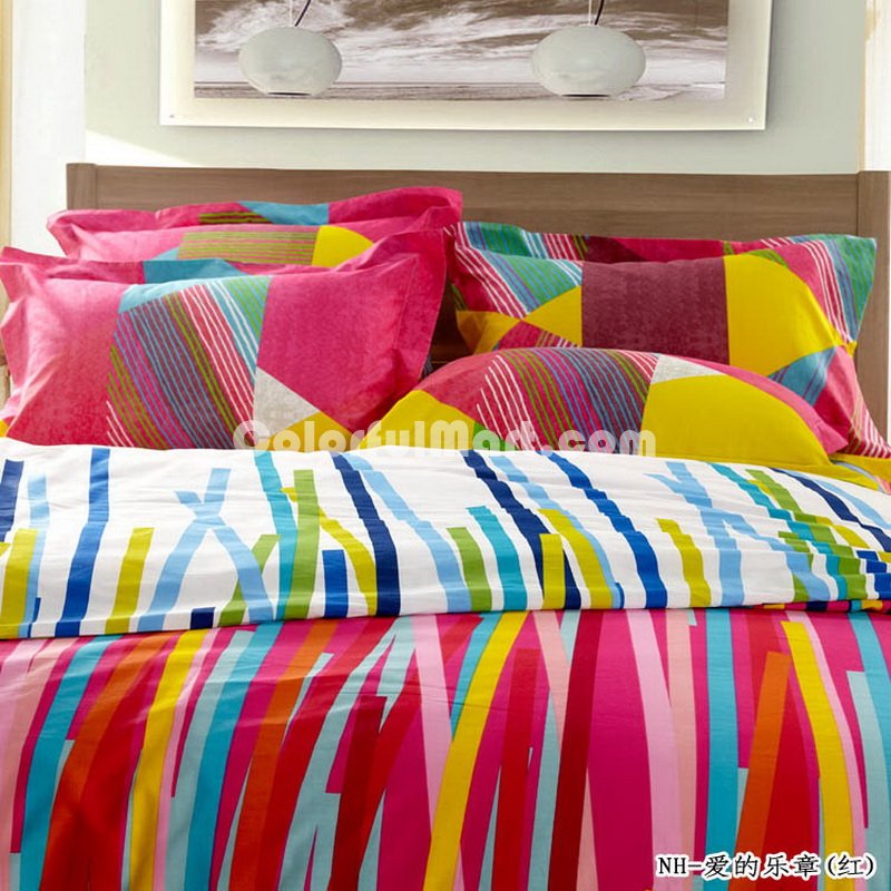 Vertical Stripes Red Teen Bedding Modern Bedding - Click Image to Close