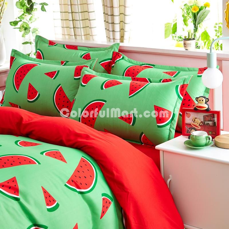 Watermelons Green Bedding Set Duvet Cover Pillow Sham Flat Sheet Teen Kids Boys Girls Bedding - Click Image to Close