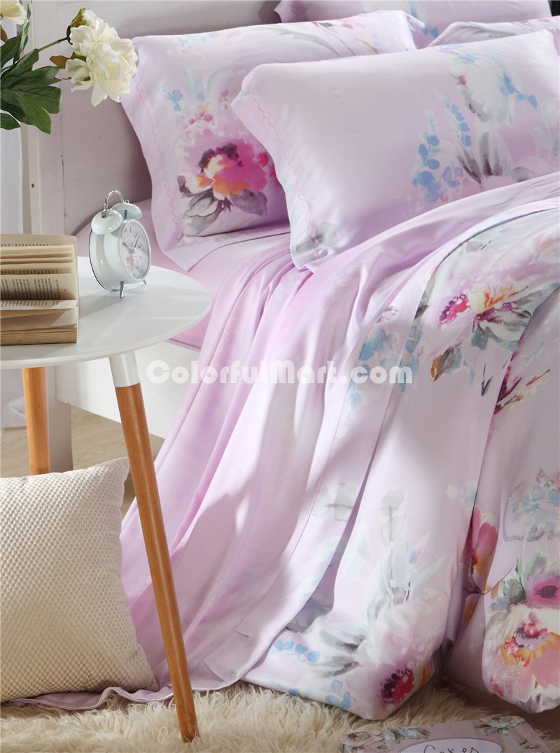 Mist Covered Waters Pink Bedding Set Girls Bedding Floral Bedding Duvet Cover Pillow Sham Flat Sheet Gift Idea - Click Image to Close