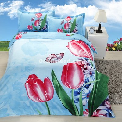 Tulip Sky Blue Bedding 3D Duvet Cover Set