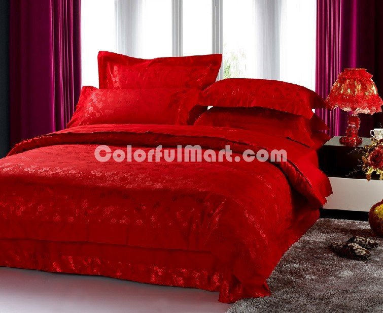 Shower Of Flowers Red 4 PCs Luxury Bedding Sets - Click Image to Close