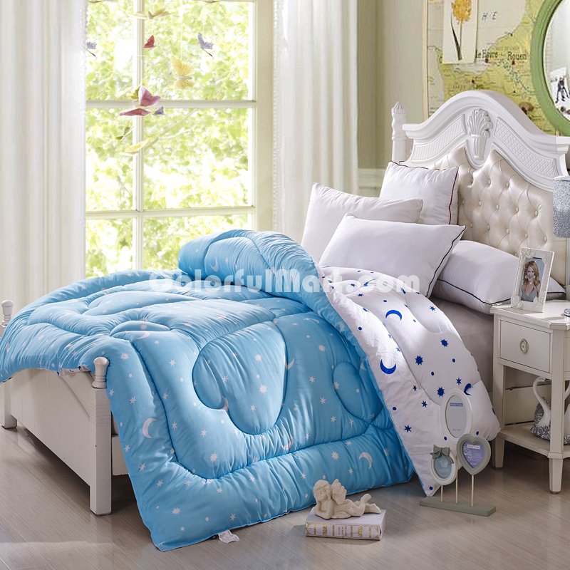 Star Knows My Heart Lake Blue Comforter Moons And Stars Comforter Down Alternative Comforter - Click Image to Close