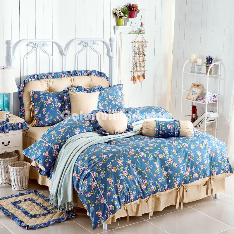 Flowers Blue Polka Dot Bedding Princess Bedding Girls Bedding - Click Image to Close
