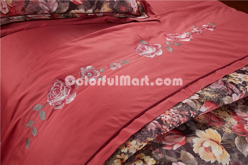 Brussels Rust Red Flowers Bedding Luxury Bedding - Click Image to Close