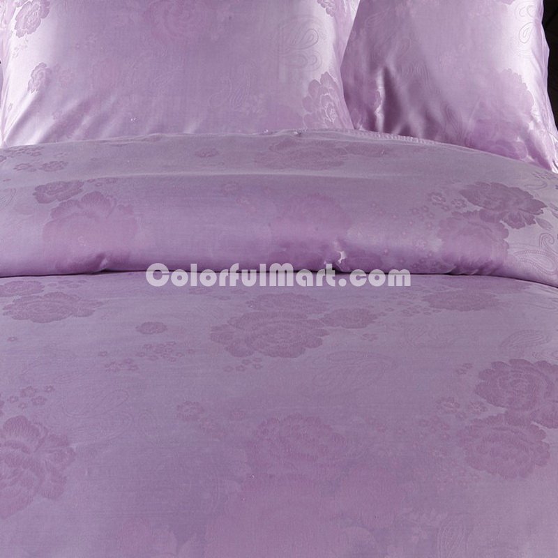 In Full Bloom Purple Jacquard Damask Luxury Bedding - Click Image to Close