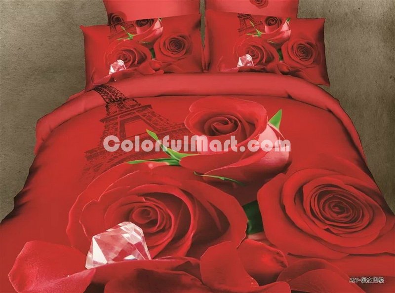 Love In Paris Red Bedding Rose Bedding Floral Bedding Flowers Bedding - Click Image to Close
