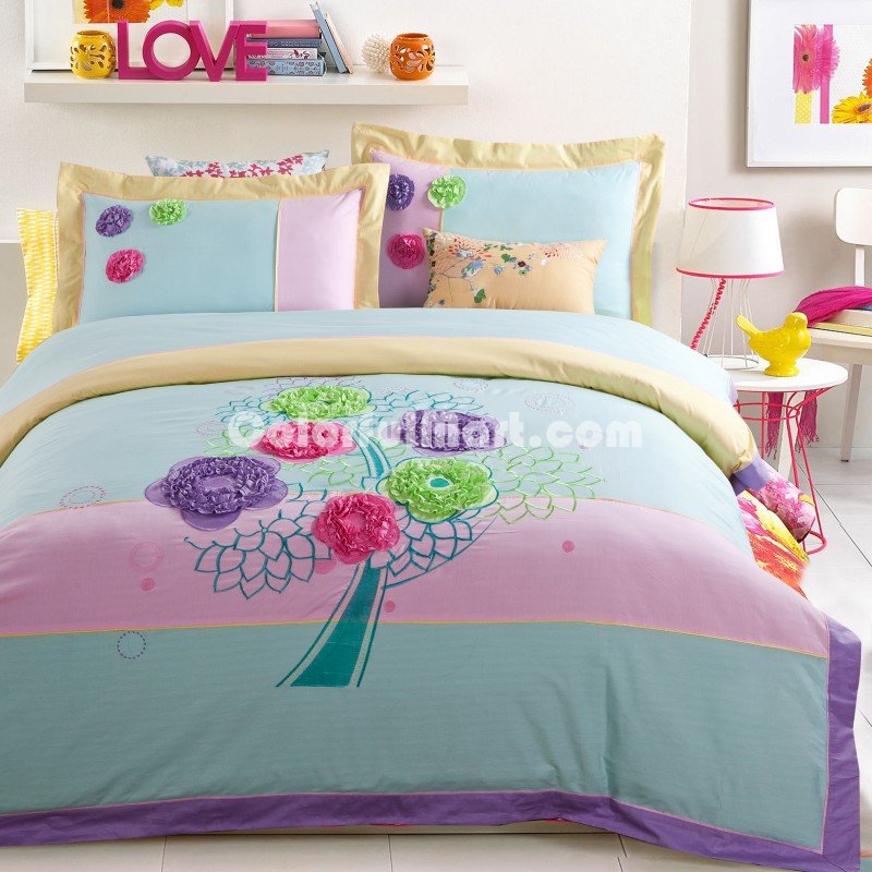 Flower Tree Cyan Bedding Girls Bedding Teen Bedding Luxury Bedding - Click Image to Close