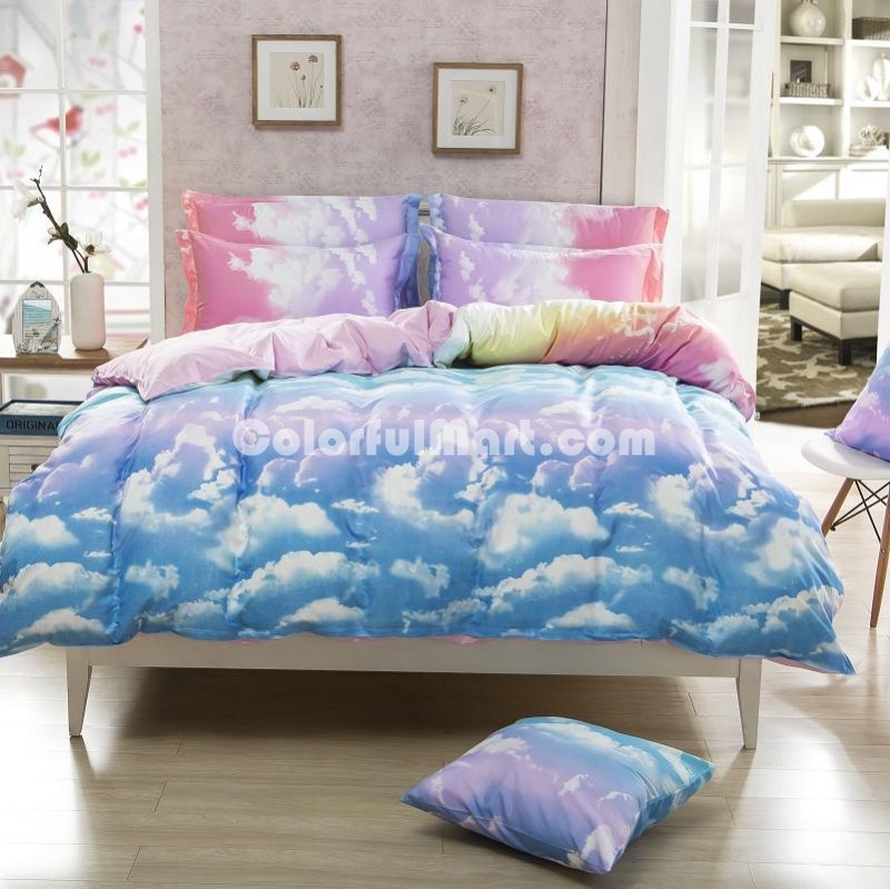 Colorful Clouds Pink Bedding Set Modern Bedding Cheap Bedding Discount Bedding Bed Sheet Pillow Sham Pillowcase Duvet Cover Set - Click Image to Close