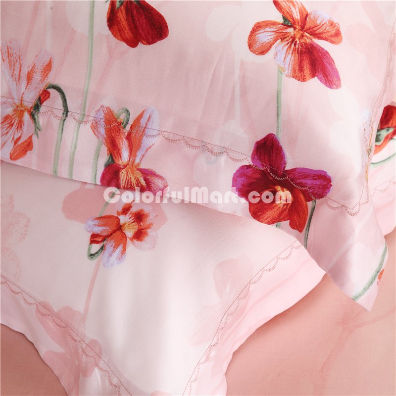 Mela Pink Bedding Set Girls Bedding Floral Bedding Duvet Cover Pillow Sham Flat Sheet Gift Idea - Click Image to Close