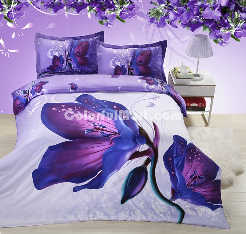 Lily Purple Bedding 3D Duvet Cover Set - Click Image to Close