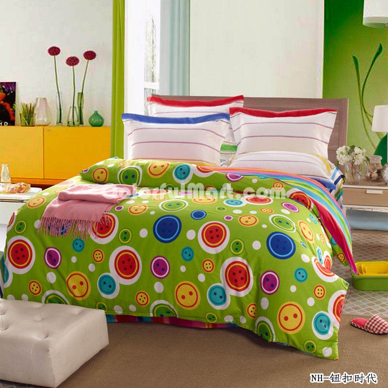 Buttons Time Green Teen Bedding Modern Bedding - Click Image to Close