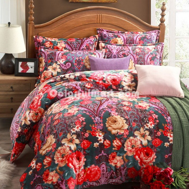 Flowers Are In Bloom Purple Flowers Bedding Flannel Bedding Girls Bedding - Click Image to Close