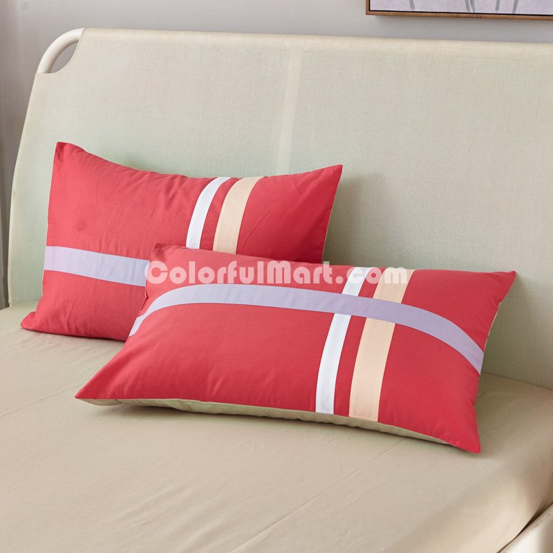 Charm Red 100% Cotton Luxury Bedding Set Stripes Plaids Bedding Duvet Cover Pillowcases Fitted Sheet - Click Image to Close