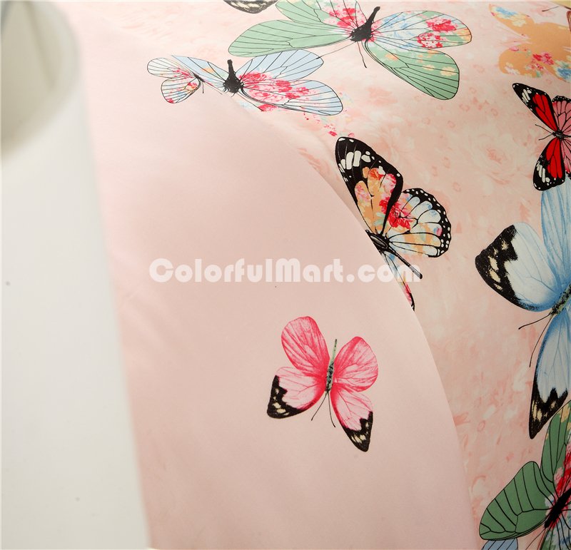 Dancing With Butterflies Pink Bedding Set Girls Bedding Floral Bedding Duvet Cover Pillow Sham Flat Sheet Gift Idea - Click Image to Close