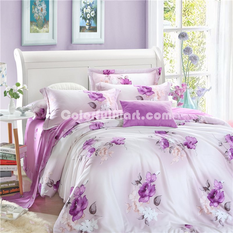 Flower Language Purple Bedding Set Girls Bedding Floral Bedding Duvet Cover Pillow Sham Flat Sheet Gift Idea - Click Image to Close