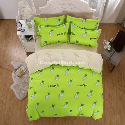 Pineapples Green Bedding Set Duvet Cover Pillow Sham Flat Sheet Teen Kids Boys Girls Bedding