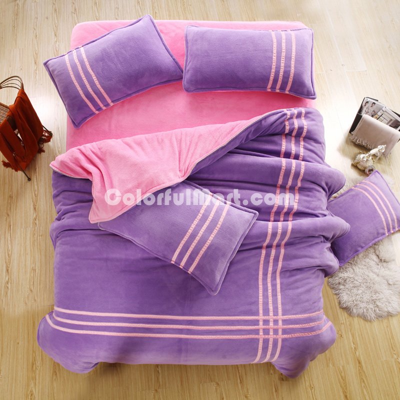 Light Purple Pink Coral Fleece Bedding Teen Bedding - Click Image to Close