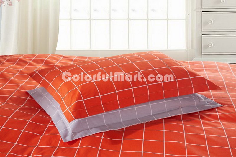 Modern Grids Orange And Gray Teen Bedding Duvet Cover Set - Click Image to Close