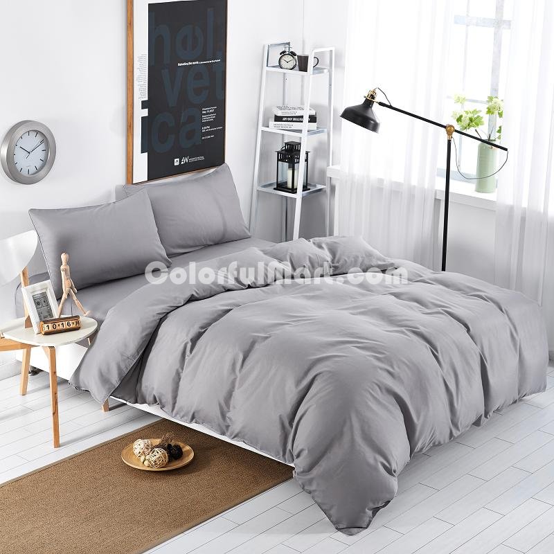 Solid Grey Bedding Set Duvet Cover Pillow Sham Flat Sheet Teen Kids Boys Girls Bedding - Click Image to Close