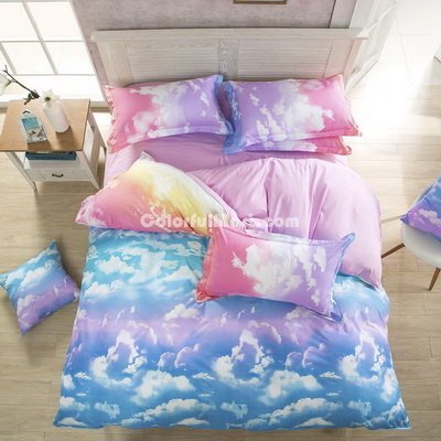 Colorful Clouds Pink Bedding Set Modern Bedding Cheap Bedding Discount Bedding Bed Sheet Pillow Sham Pillowcase Duvet Cover Set