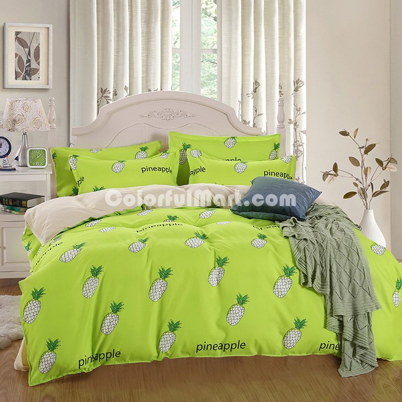 Pineapples Green Bedding Set Duvet Cover Pillow Sham Flat Sheet Teen Kids Boys Girls Bedding - Click Image to Close