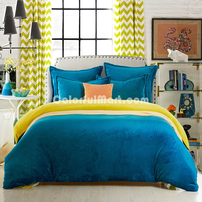 Peacock Blue And Apple Green Flannel Bedding Winter Bedding - Click Image to Close