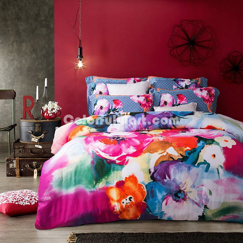 Fragrance Of Flowers Red Bedding Set Modern Bedding Collection Floral Bedding Stripe And Plaid Bedding Christmas Gift Idea - Click Image to Close