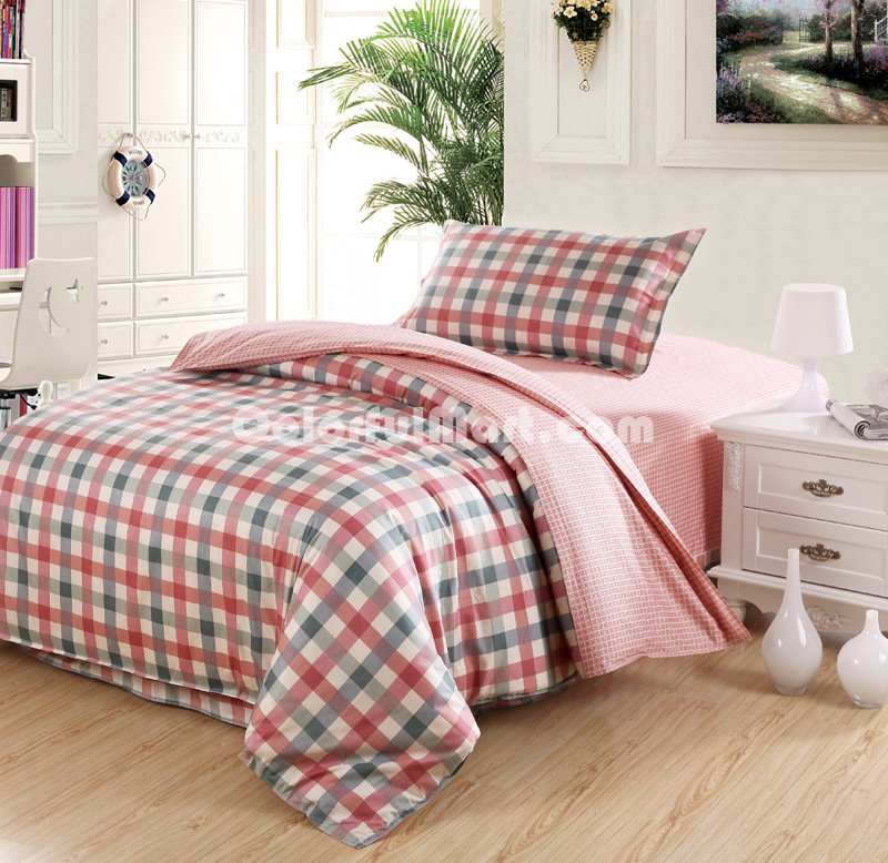 Sophie Check Pink 3 Pieces Girls Bedding Sets - Click Image to Close
