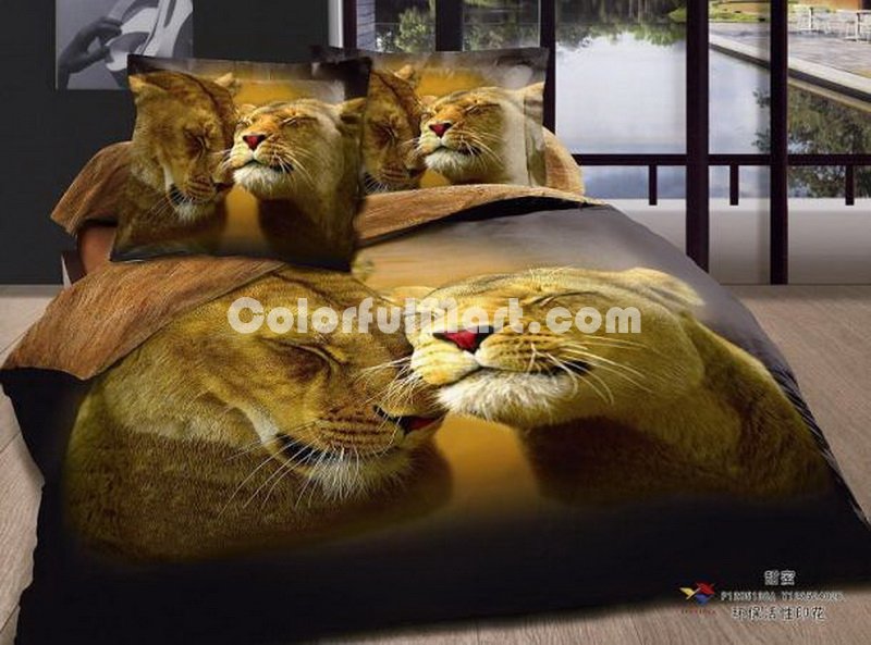 Lion Yellow Bedding Animal Print Bedding 3d Bedding Animal Duvet Cover Set - Click Image to Close