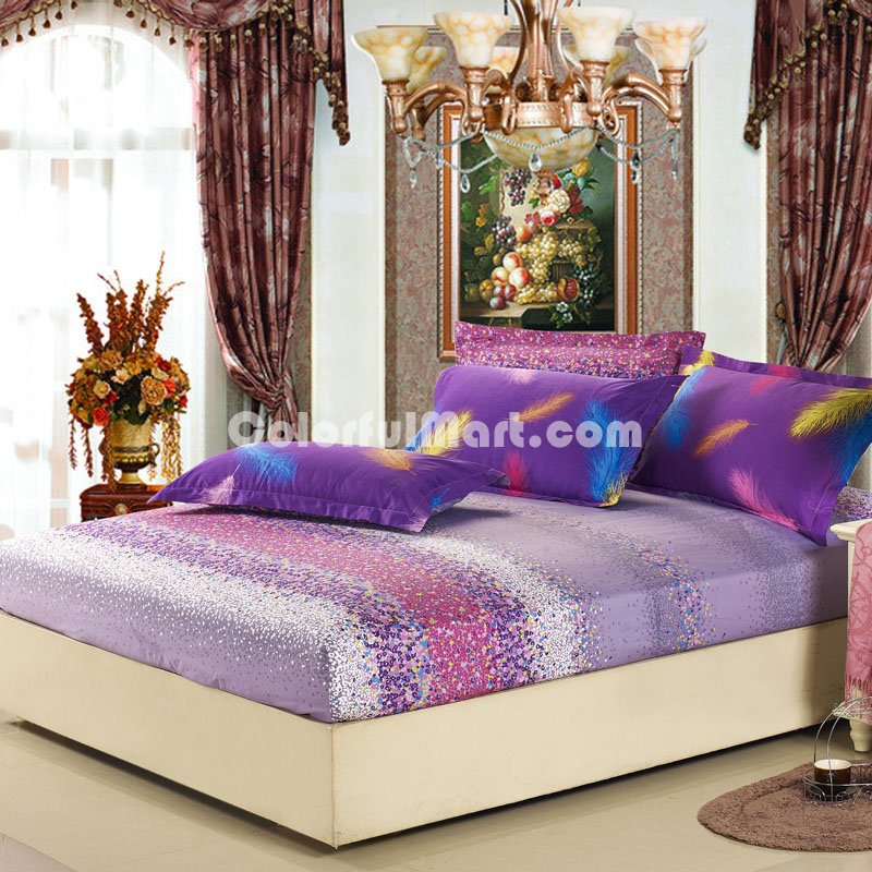 Phoenix Dances Purple 100% Cotton 4 Pieces Bedding Set Duvet Cover Pillow Shams Fitted Sheet - Click Image to Close