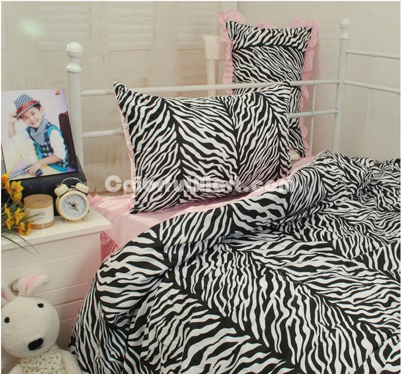 Princess Korean Style Pink Zebra Print Bedding Set - Click Image to Close