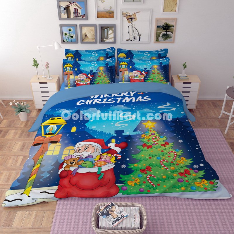 Christmas Tree Blue Bedding Duvet Cover Set Duvet Cover Pillow Sham Kids Bedding Gift Idea - Click Image to Close