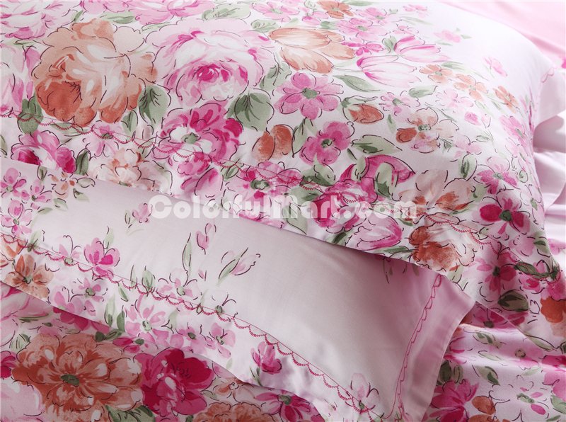 Next Stop Happiness Pink Bedding Set Girls Bedding Floral Bedding Duvet Cover Pillow Sham Flat Sheet Gift Idea - Click Image to Close