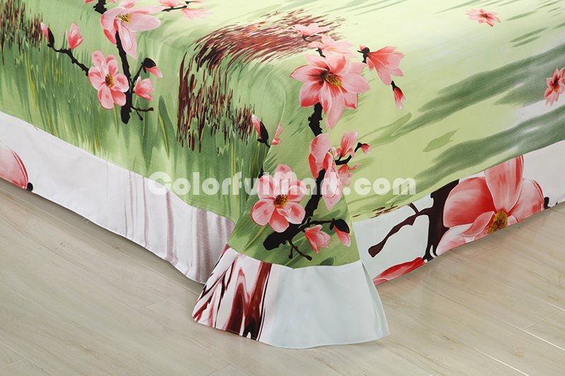 Pink Orchid Green Bedding 3D Duvet Cover Set - Click Image to Close