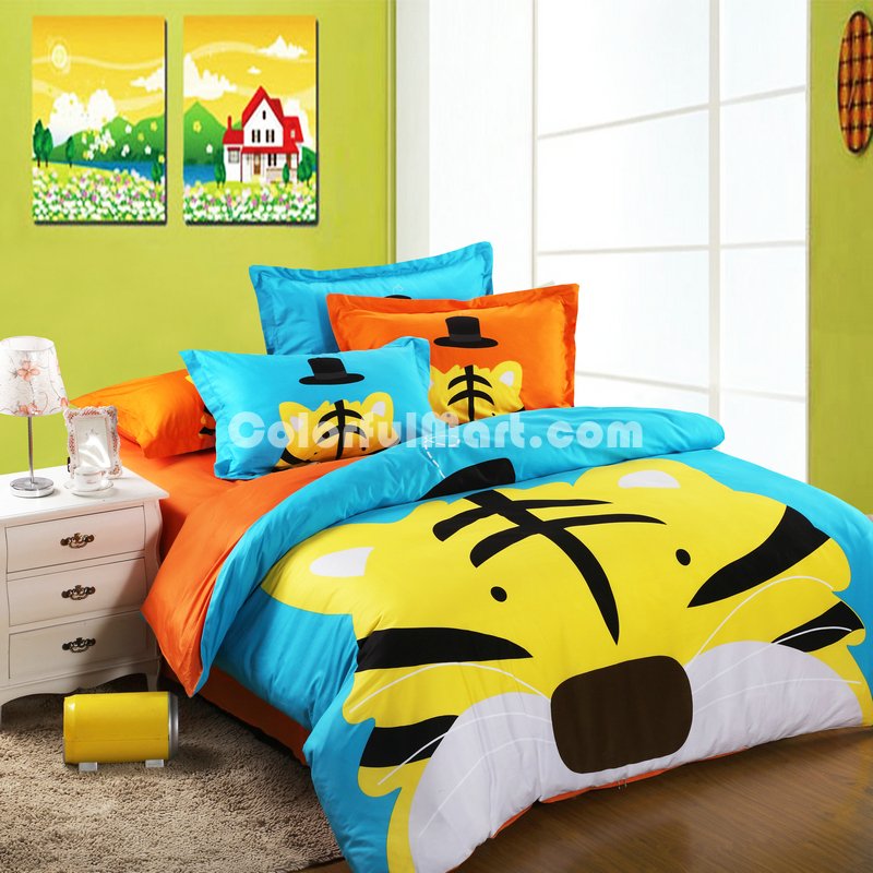 The Tiger Light Blue Cartoon Animals Bedding Kids Bedding Teen Bedding - Click Image to Close