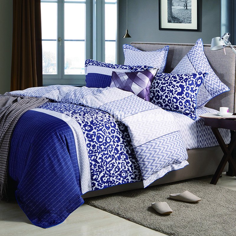 Blues Blue Bedding Set Modern Bedding Collection Floral Bedding Stripe And Plaid Bedding Christmas Gift Idea - Click Image to Close