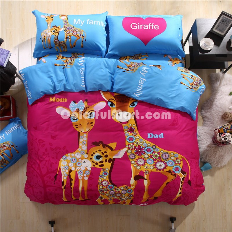 The Giraffe Family Red Bedding Set Kids Bedding Duvet Cover Set Gift Idea - Click Image to Close