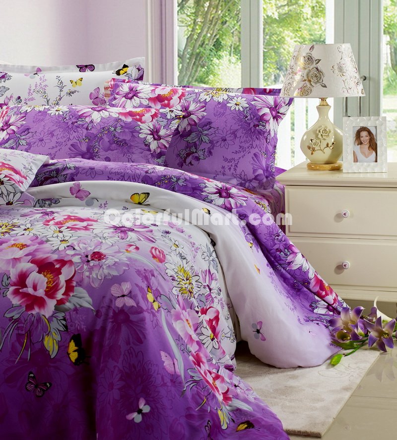 Purple Flowers Cheap Modern Bedding Sets - Click Image to Close