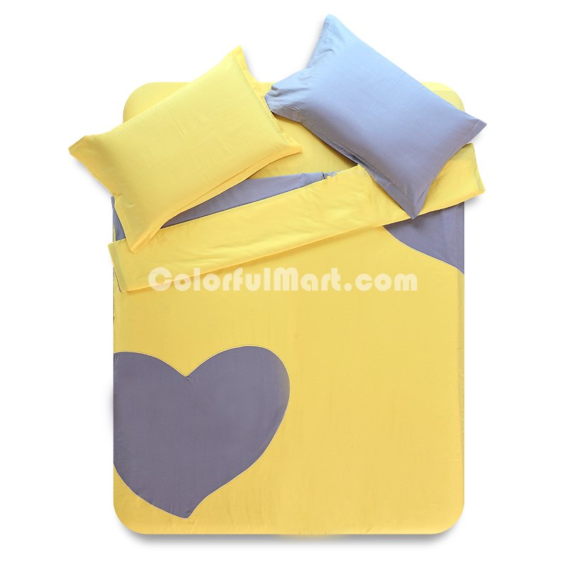 Love Heart Yellow Bedding Girls Bedding Teen Bedding Modern Bedding - Click Image to Close
