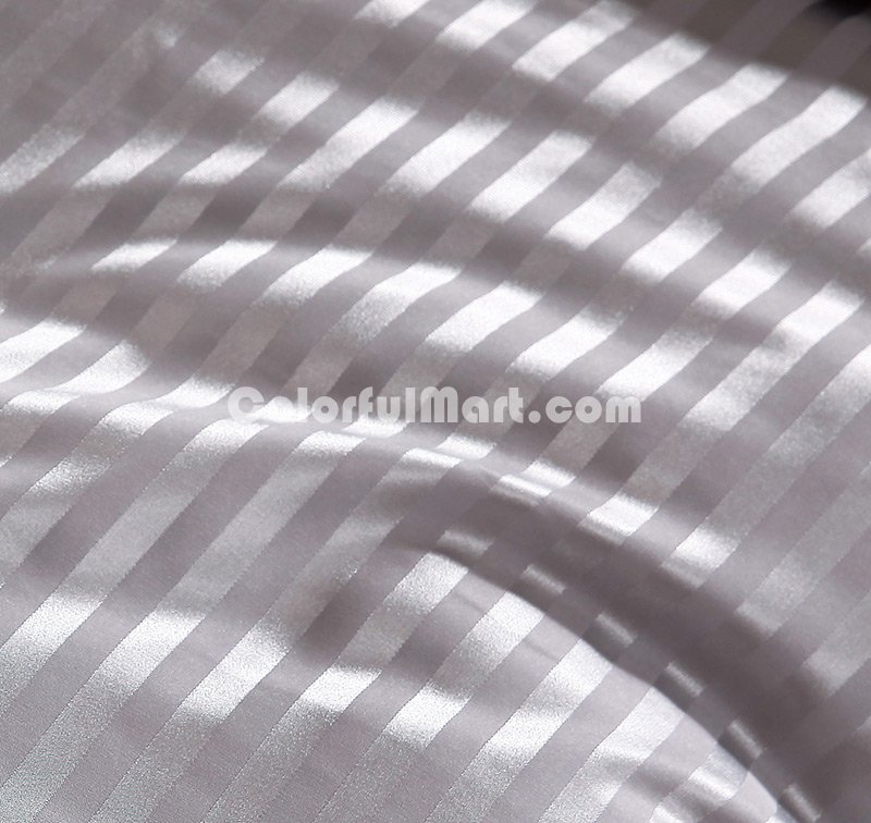 Trendy Stripe Silver Gray Duvet Cover Set Silk Bedding Luxury Bedding - Click Image to Close