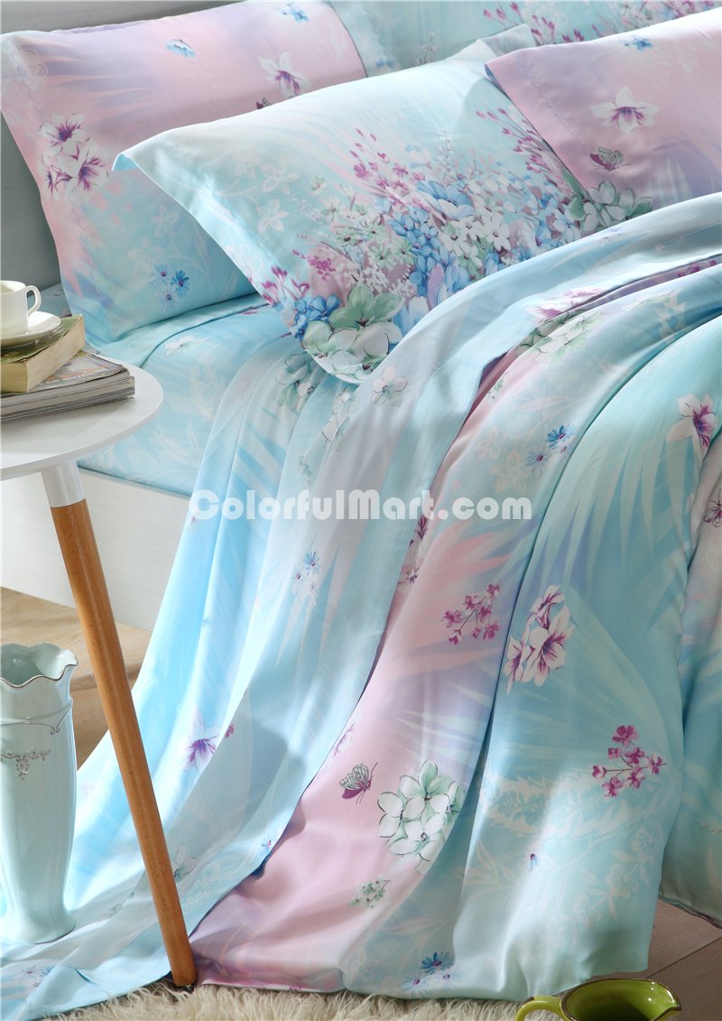 Fremantle Blue Bedding Set Girls Bedding Floral Bedding Duvet Cover Pillow Sham Flat Sheet Gift Idea - Click Image to Close