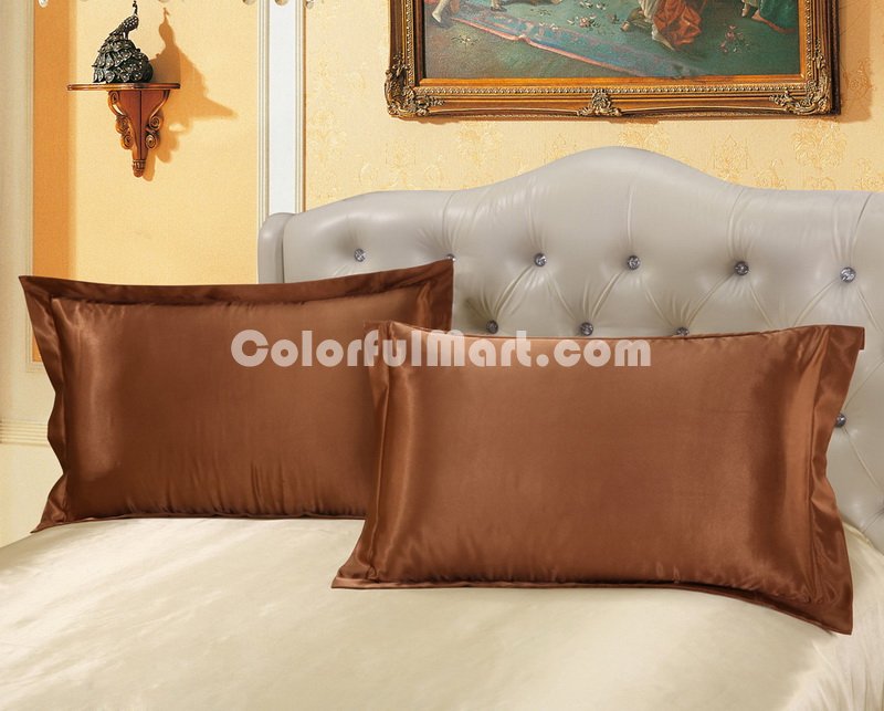 Coffee And Camel Silk Bedding Set Duvet Cover Silk Pillowcase Silk Sheet Luxury Bedding - Click Image to Close