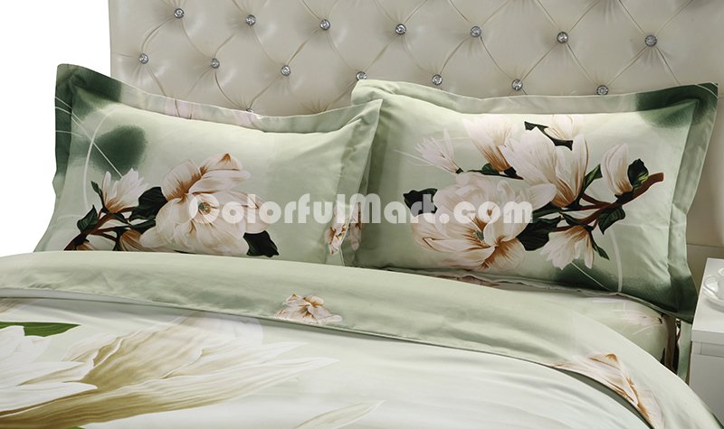 White Orchid Green Bedding 3D Duvet Cover Set - Click Image to Close