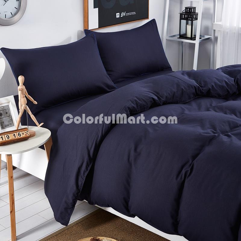 Solid Navy Blue Bedding Set Duvet Cover Pillow Sham Flat Sheet Teen Kids Boys Girls Bedding - Click Image to Close