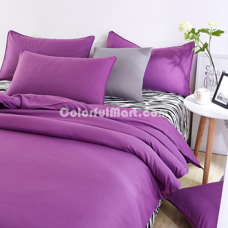Zebra Print Purple Bedding Set Duvet Cover Pillow Sham Flat Sheet Teen Kids Boys Girls Bedding - Click Image to Close